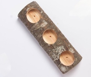 Luxury Eco-Friendly Natural Wooden Handmade Candle <b>Stand</b> Bark-Covered Design Three-Hole <b>Tea</b> Light Holder for Christmas Home - Product Image 1