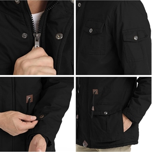 Mens Vintage 100% Cotton Winter <b>Jacket</b> Detachable Hood <b>Fleece</b> <b>Lining</b> Stand Collar Canvas Zipper Closure Custom OEM Service - Product Image 6
