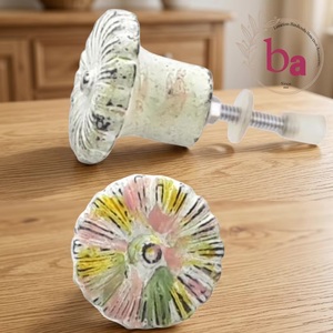 Ba Ceramic <b>Rustic</b> Flower Knob Cabinet Handle Kitchen Drawer Pull Novelty Shape Easy Installation - Product Image 1