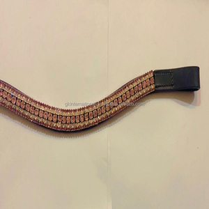 Bandeau de sourcils de cheval en cuir de forme incurvée avec 5 rangées rose et cristal clair mega bling - Product Image 6