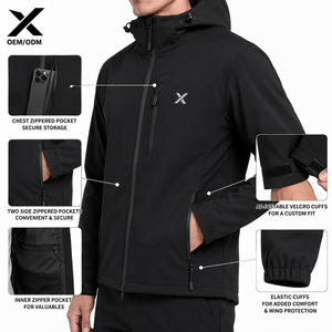 Chaqueta Softshell con Capucha para Hombre X Sports City |   Chaqueta Deportiva Lisa, Resistente al Agua, con Cierre, Transpirable, Cortavientos para Actividades al Aire Libre - Product Image 4