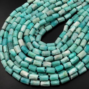 Perles d'Amazonite Naturelle du Pérou Facettées Mat Tubulaires Bleu Vert Aqua pour Bijoux et Fournitures de Bricolage - Product Image 4