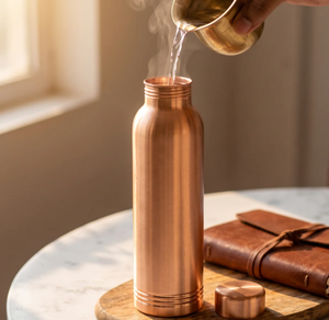 Handcrafted <b>Smooth</b> <b>Brushed</b> Rose Gold Pure Copper Water Bottle Copper Drinkware For Home Travel And Party Use - Product Image 5