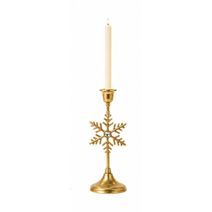 Porte-bougie de Noël vintage en forme de flocon de neige doré, base en bois, pour centre de table hivernal, décoration de maison, mariage ou fête - Product Image 6