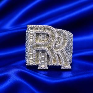 Double Letter <b>Ring</b> 925 Sterling <b>Silver</b> Iced Out VVS Moissanite Diamond Channel Setting Custom <b>Statement</b> <b>Ring</b> - Product Image 1
