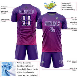 Conjunto de Uniforme de Fútbol Personalizado OEM con Franjas Diagonales Púrpuras, Uniforme de Fútbol Sublimado Magenta, Ropa Deportiva Transpirable para Hombre, Kit Completo para Equipo - Product Image 2
