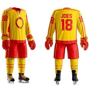 ชุดเสื้อฮอกกี้น้ำแข็งแบบซับลิเมชั่นสำหรับผู้ชาย JOES สีเหลืองแดง แขนยาว ระบายเหงื่อได้ดี ชุดยูนิฟอร์มทีมสำหรับผู้ใหญ่ ชุดกีฬาแบบปกติ - Product Image 1