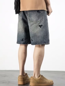 Shorts Bermuda Homme Taille Mi-Haute Broderie Style Urbain Patchwork Anti-Plis Coupe-Vent Respirant Décontracté Coton Tissé à Motifs - Product Image 3