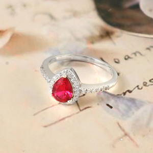 Anillo de rubí en forma de pera de plata de ley 925, anillo de compromiso con piedras preciosas rojas, joyería de promesa de boda para mujer - Product Image 3