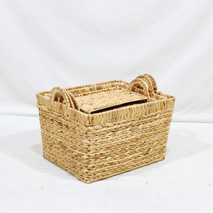 Paniers de rangement écologiques en jacinthe d'eau, rectangulaires avec poignées, style rustique, multi-usages, pour le rangement du linge, ensemble de bacs d'organisation - Product Image 5