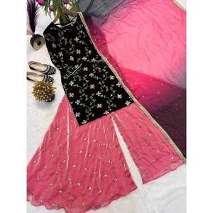 Salwar Kameez de Seda de Diseñador - Elegante Conjunto de Fiesta con Top, Pantalón y Dupatta - Product Image 2