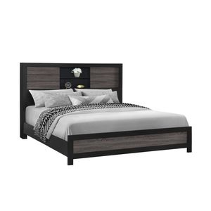 Letto matrimoniale SOLUTO imbottito con libreria grigia e nera, elegante set di mobili - Product Image 2