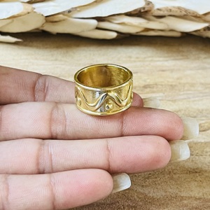 New Arrival Trendy Brass <b>Rings</b> Boho Wave Band Minimalist Brass Jewelry <b>Men</b> 18k Gold Plated Geometric Wide <b>Ring</b> Wholesale/OEM/ODM - Product Image 2