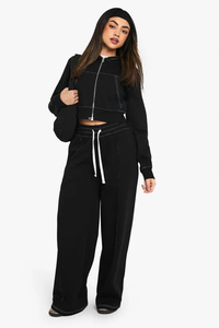 Pantalones Deportivos Extra Grandes Personalizados para Mujer, Negros, con Costuras en Contraste, Pierna Recta, Felpa Suave, Pantalones Deportivos para Mujer - Product Image 5