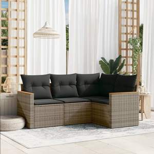 Ensemble de canapés de jardin en rotin, coussinés, imperméables, gris foncé, style contemporain, meubles d'extérieur - Product Image 1