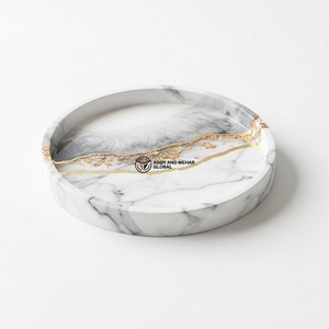 Luxury Coffee <b>Table</b> <b>Tray</b> | White Resin Marble Design with Gold Leaf Border - Product Image 6