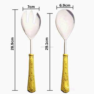 Poignée de broderie royale forgée à la main en acier inoxydable et laiton ensemble de service outils de serveur de salade - Product Image 6