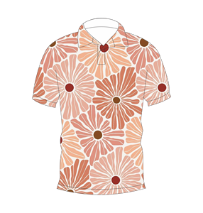 เสื้อโปโลแขนสั้นลายดอกไม้สำหรับผู้ชาย สีพีช ลายเดซี่ย้อนยุค เสื้อกอล์ฟลำลองสำหรับฤดูร้อน - Product Image 1