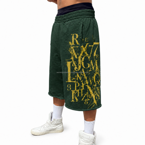 <b>Men's</b> Red Corduroy Bermuda <b>Shorts</b> With <b>White</b> Letter Print Elastic Waist Street Style Pocket Design - Product Image 3