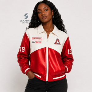 Delta |   Sigma |   Blouson Bomber Femme en Cuir PU Brodé Zippé Theta Sorority – Veste Décontractée Style Universitaire et Sportif - Product Image 4