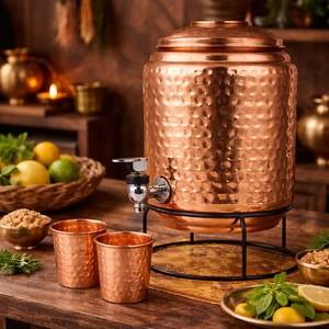 Dispensador de Agua Tradicional de Cobre Puro con Grifo, Acabado Martillado, Contenedor de Almacenamiento, Olla Ayurvédica para la Salud, para Uso en el Hogar y Hoteles - Product Image 3