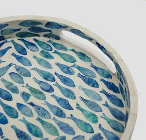 PERFECT ENTERPRISES Juego de Bandejas Redondas de Nácar, Bandeja para Servir con Incrustaciones de Concha Hecha a Mano, Decorativa - Product Image 5