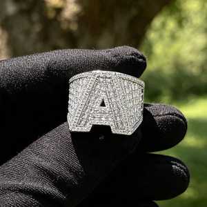 925 Silver Hip Hop <b>Ring</b> VVS Round Cut Moissanite Diamond <b>Iced</b> Out Personalized Luxury Statement <b>Ring</b> For Men's wear - Product Image 1