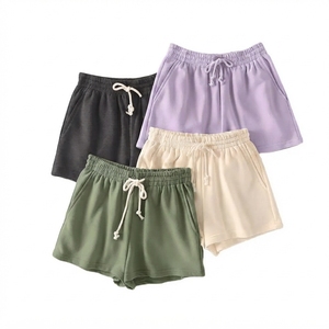 Shorts de Mujer de Alta Calidad, Cintura Media, Color Sólido, Tejido de Punto, 100% Algodón, Estampado Puff, con Bolsillos, Transpirables, Cintura Elástica - Product Image 5