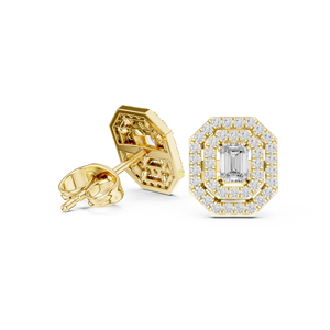 Pendientes de Diamante Cultivado en Laboratorio con Corte Esmeralda, Oro Sólido de 14K/18K, Doble Halo, Pavé, DEF VVS, Joyería Fina, Regalo de Aniversario, ODM - Product Image 4