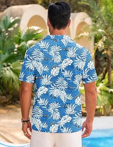 Camiseta para hombre, camisetas frescas de verano, camisetas con estampado tropical de playa, camisetas con cuello en V y botones, camisetas florales de manga corta - Product Image 5