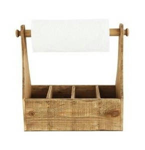 Porte-serviettes rustique en bois avec compartiment de rangement, étagère de salle de bain sur pied, organisateur multifonctionnel, porte-couverts - Product Image 1