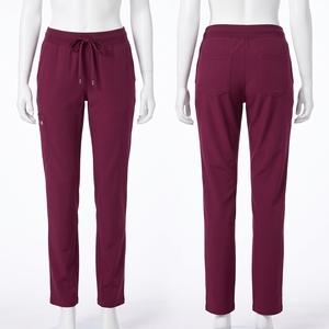 Pantalon de travail pour femmes, tissu polyester et élasthanne tissé premium 220 GSM, bordeaux, extensible, uniforme médical, broderie personnalisée, impression de logo - Product Image 1