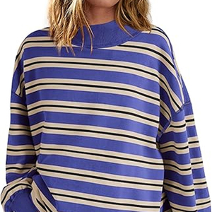 Sweat-shirt à col roulé pour femme, col rond, couleur unie, manches longues, tricoté en coton et fibre de bambou, respirant, pour l'automne - Product Image 4