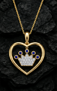Collier pendentif en argent sterling 925 plaqué or en forme de cœur avec pierres de couleur saphir bleu et zircone cubique pour femmes - Product Image 3