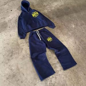 Chándal de lavado ácido Vintage personalizado para hombre, 100% de algodón con cremallera, sudadera holgada, pantalones de chándal, conjunto de dos piezas, estampado DTG para invierno - Product Image 2