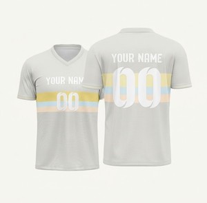 Maillot de football personnalisé à col en V avec design rayé, polyester respirant, manches courtes, unisexe, adulte, vêtements de sport toutes saisons - Product Image 1