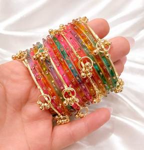 Últimos Brazaletes Kashmiris con Diseño de Gotas de Lluvia, Chapados en Oro, Tradicionales, de Cristal, Churiyan, Brazaletes de Moda para Mujer, Conjuntos Nupciales para Bodas - Product Image 5