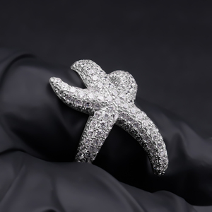 Bague Homme en Argent 925 avec Moissanite et Diamant, Motif Étoile de Mer, Bijou Tendance Inspiré de l'Océan, Bague de Luxe Légère et Éblouissante, Cadeau Idéal - Product Image 6