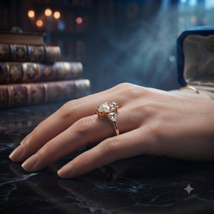 Bague de fiançailles en or jaune avec trois diamants taille poire pour femme, classique, pour mariage, promesse ou anniversaire - Product Image 1