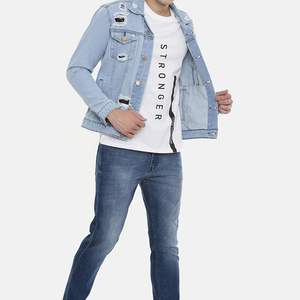 Custom Men Denim Jacket Wholesale Solid Color <b>Jeans</b> Jacket Pakistan High Quality Apparel Manufacturer - Product Image 4