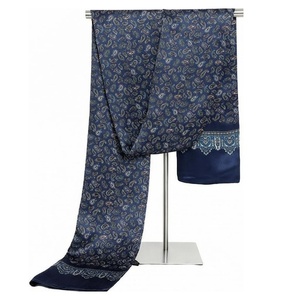 Bufanda Larga de Seda para Mujer, Color Azul Marino, Estampado Paisley, Elegante, Multifuncional, Accesorio de Moda para Todas las Temporadas - Product Image 1