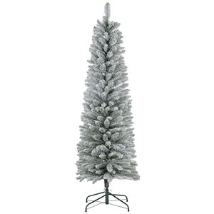 Albero di Natale a Forma di Matita di Alta Qualità 7 Piedi, Materiale PE/PVC/PET, Rami di Pino Innevati, Base in Metallo, Albero Artificiale 6 Piedi - Product Image 1