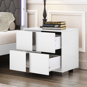 Elegant White <b>Mirrored</b> Bedside <b>Table</b> with 2 Drawers Nightstand with Metal Handle for Bedroom or Living Room - Product Image 1