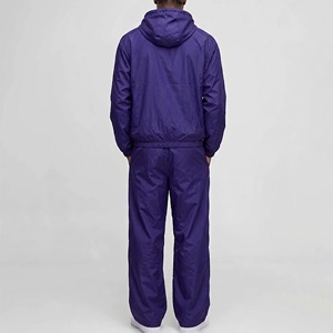Men's <b>Purple</b> Hooded Tracksuit Full Zip Lightweight Casual Solid Color Polyester Loose Fit With Side Pockets Autumn Wear - Product Image 3