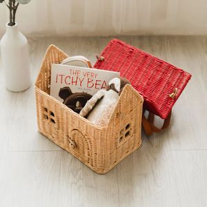 Cestas de mimbre artesanales para el hogar, cestas de almacenamiento con correas, cestas para juguetes de bebés recién nacidos. - Product Image 3