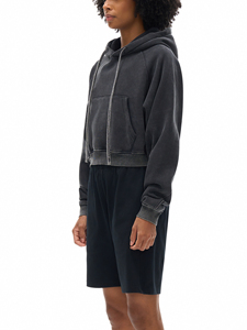 Hoodie court délavé à la neige, coupe régulière, épaules tombantes, 100% coton molletonné, écologique, automne/hiver - Product Image 6