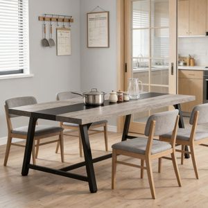 Mesa de Comedor Sólida Ovalada, Muebles de Comedor con Patrón Rectangular Hechos de Piedra Sinterizada, Material de Mármol - Product Image 4