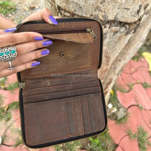 กระเป๋าคลัทช์ขนาดเล็กทำจากหนังวัวแท้ทำมือแท้สไตล์ตะวันตกมีซิปแบบคอนติเนนทัลหนังแท้คลัทช์ใส่บัตร - Product Image 4