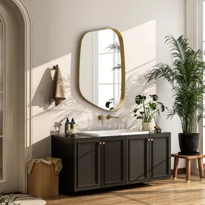 Irregular Shape Bamboo Wooden Wall Mirror Mid Century Modern Home Decor Living Room Nature Theme Accent Mirror Single Piece - Product Image 3