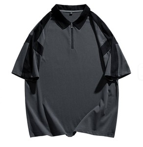 Polo pour femme à blocs de couleur, manches courtes, décontracté, tricoté, séchage rapide, 100 % polyester, patchwork noir et gris - Product Image 2